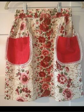 Handmade Floral Chintz Half Apron Pink Pockets Cottagecore Farmhouse